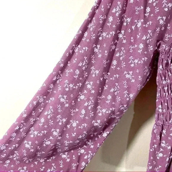 LA Hearts Blush Floral Rayon Smock Balloon Cropped Peasant Boho Ruffle Top - Picture 8 of 14